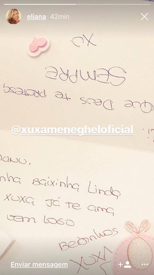 Xuxa envia bilhete para Eliana